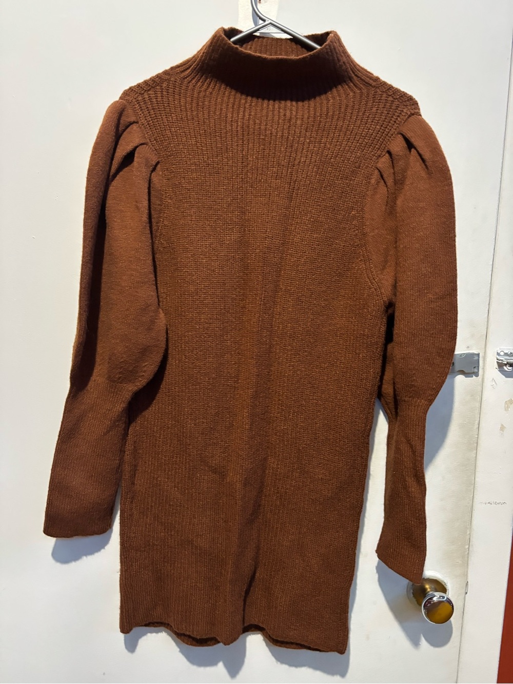 Classic Mock Neck Women's Sweater Dress - Brown